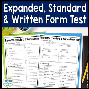Preview of Standard and Expanded Form Test: Standard, Expanded and Written Form Quiz