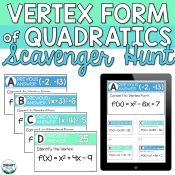 Preview of Standard and Vertex Form of Quadratics Scavenger Hunt Activity