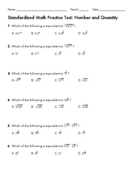 Preview of Standardized Math Practice Test: Number and Quantity