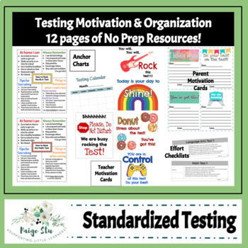 Preview of Standardized Testing Motivation, Motivational Notes, Signs, & Organization Pack