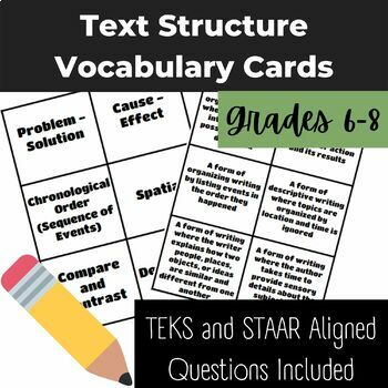 Preview of Standards Aligned Text Structure Cards for Vocabulary STAAR Practice