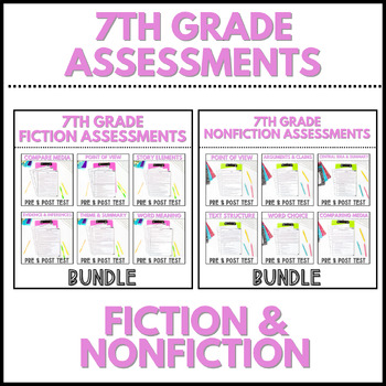 Preview of Standards Assessments - 7th Grade RI & RL Standards - Pre and Post Quizzes