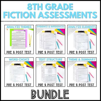 Preview of Standards Assessments - 8th Grade Fiction Standards Quizzes Pre and Post Quizzes