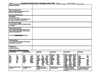 Preview of Standards Based Active Learning Lesson Plan - Template