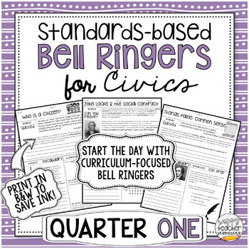 Preview of Standards-Based Bell Ringers for Civics & American Government - Quarter One