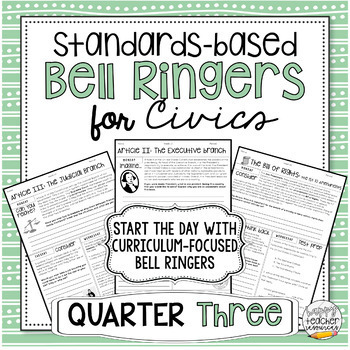 Preview of Standards-Based Bell Ringers for Civics & American Government - Quarter Three