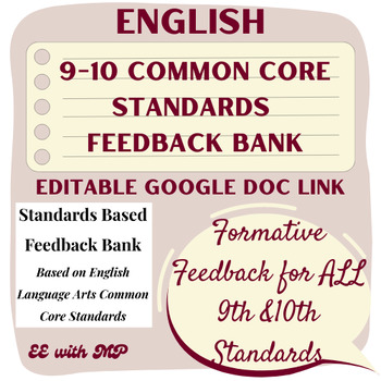 Preview of Standards Based Feedback Bank - 9th &10th ELA