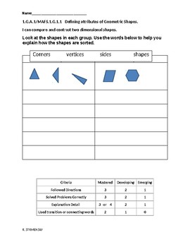 Preview of Standards Based First Grade Math Formative Quizzes with Journal Practice