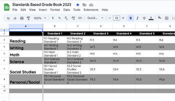 Preview of Standards Based Grade Book