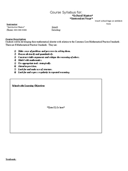 Preview of Standards Based Grading Algebra 1 Syllabus Template