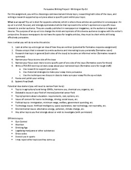 Standards-Based Persuasive Writing Op-Ed Assignment Sheet | TPT