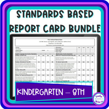 Preview of Standards Based Report Card Bundle K-8th Grade for Quarters Common Core