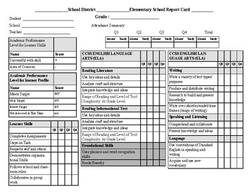 Preview of Standards Based Report Card Grades K-8