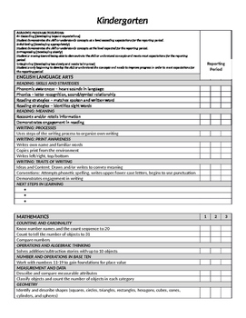 Preview of Standards-Based Report Card - Kindergarten