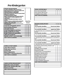 Preview of Standards-Based Report Card - Pre-Kindergarten