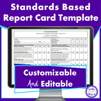Preview of Standards Based Report Card Template for Quarters