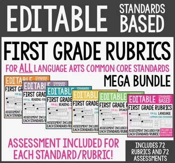 Preview of Standards Based Rubrics & Assessments for ALL 1st Grade Language Arts Standards
