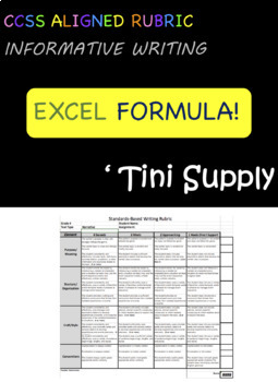 Preview of Standards-Based Writing (Informative) Rubric with Excel Formula