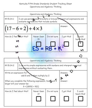 Preview of Standards Checker 5th Grade Math KAS 