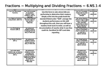 Preview of Standards based grading Fractions