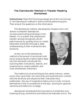Preview of Stanislavski Method in Theater & Performing Arts Reading Worksheet **Editable**