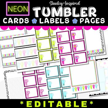 Preview of Stanley Cup Inspired Editable Cards | Neon Editable Labels | Editable Worksheets