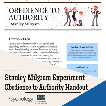 Preview of Stanley Milgram's Shock Experiment - Psych Handout and Worksheet!