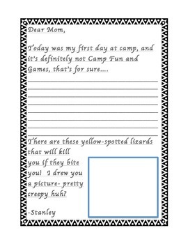 Stanley Yelnats Letter Writing Template Louis Sachar S Holes Activity
