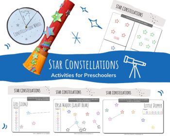 Preview of Star Constellation Activities, Preschool Space, Dot to Dot, Pre-K Colors