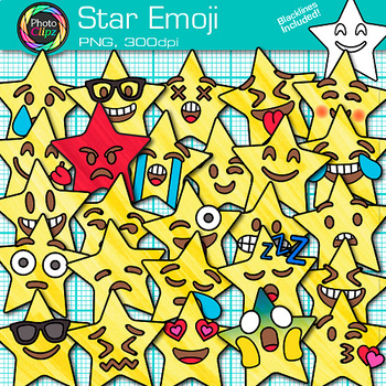 Preview of Star Emoji Clipart: 52 Emoticon Faces Clip Art Black & White Transparent PNG