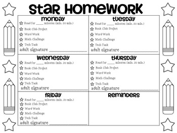 Preview of Star Homework Log FREEBIE--Universal Homework System