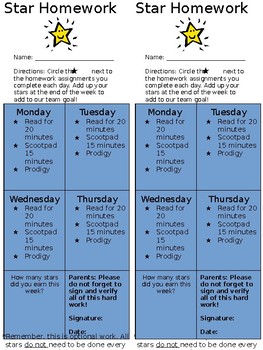Preview of Star Homework Template
