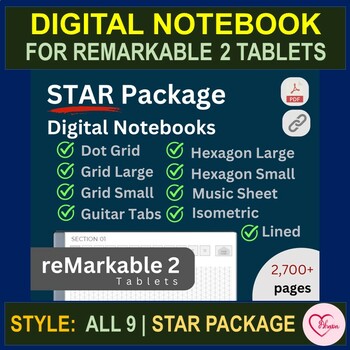 Preview of Star Package, Includes 9 Styles, Digital Notebooks for reMarkable 2 Tablets