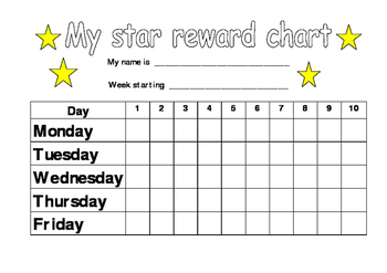 Star Reward Chart - 5 Days by Rachel Barker | TPT