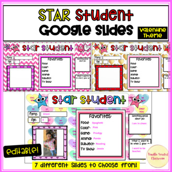 Preview of Valentine Star Student Google Slides Editable Student of the Week digital award