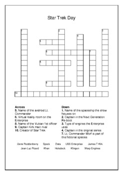 Star Trek Day September 8th Crossword Puzzle Word Search Bell Ringer