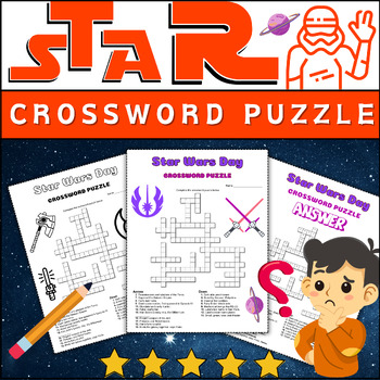Preview of Star Wars Day Crossword Puzzle Activity Worksheet Game Color & B/W