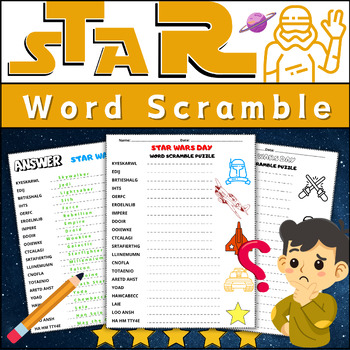 Preview of Star Wars Day Scramble Puzzle Worksheet Activity ⭐No Prep⭐Color & B/W⭐