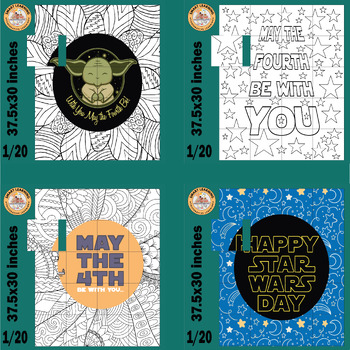 Preview of Star Wars Day coloring page activities Collaborative Poster Bundle