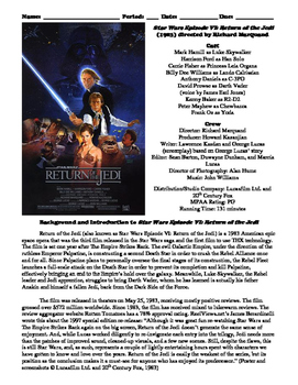 Preview of Star Wars Episode VI: Return of the Jedi Film (1983) Study Guide Movie Packet