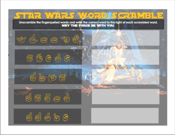 Preview of Star Wars Fingerspelling Word Scramble