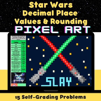 Preview of Star Wars Inspired Decimal Place Values & Rounding Mystery Pixel Art