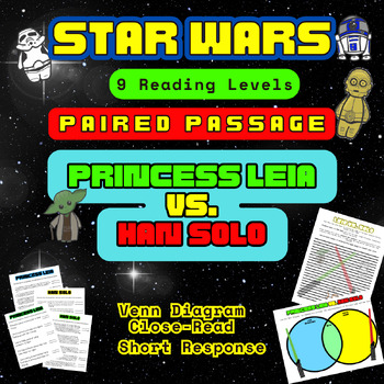 Preview of Star Wars Paired Passage Leia Vs. Solo Compare Venn Write May Fourth Force ELA