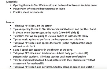 Preview of Star Wars Theme Body Percussion Lesson