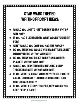 Preview of Star Wars Themed Writing Prompts- Star Wars Day!