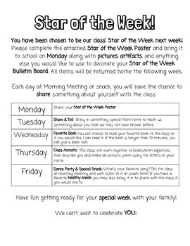 Preview of Star of the Week Schedule
