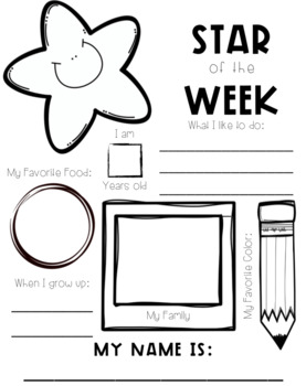 Star of the Week Template by Kate Tricarico Teachers Pay Teachers