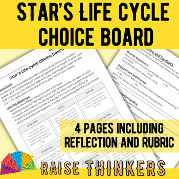 Star’s Life cycle Choice Board Middle School Science differentiated project