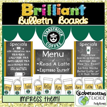 Preview of Starbucks Coffee Shop Theme Bulletin Board Set (Editable) with Puns