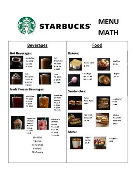 Preview of Starbucks Menu Math